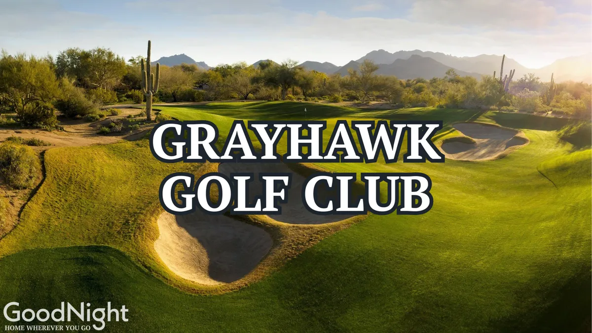 A scenic exterior view of the StarFire Golf Club, featuring lush green fairways, natural desert flora, and mountains in the background. The image captures the tranquil setting and recreational opportunities nearby.